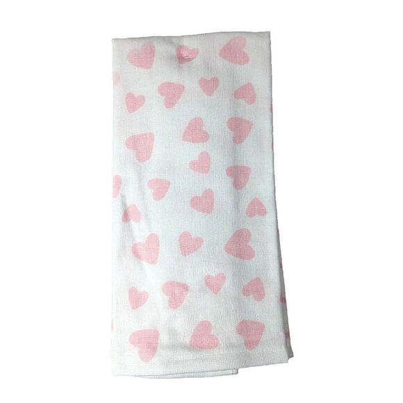 Hello Love Kitchen Towels Floral Heart Wreath Pink Cotton 2-Pc Holiday Gift NEW - Picture 3 of 3